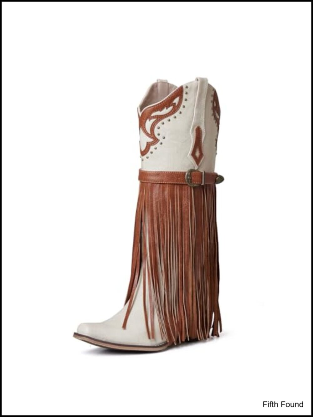 Women's Western Knee High Boots, Pointed Toe, Chunky Heel, Embroidered Fringe,